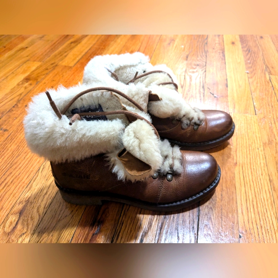 Pajar Leather Waterproof Winter Booties In Cognac Sz 38 In Great Condition